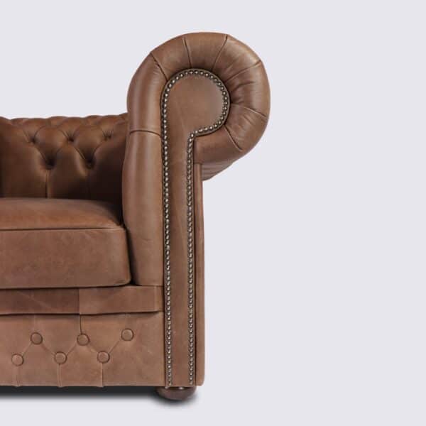 fauteuil chesterfield 1 place cuir marron aniline anglais capitonné