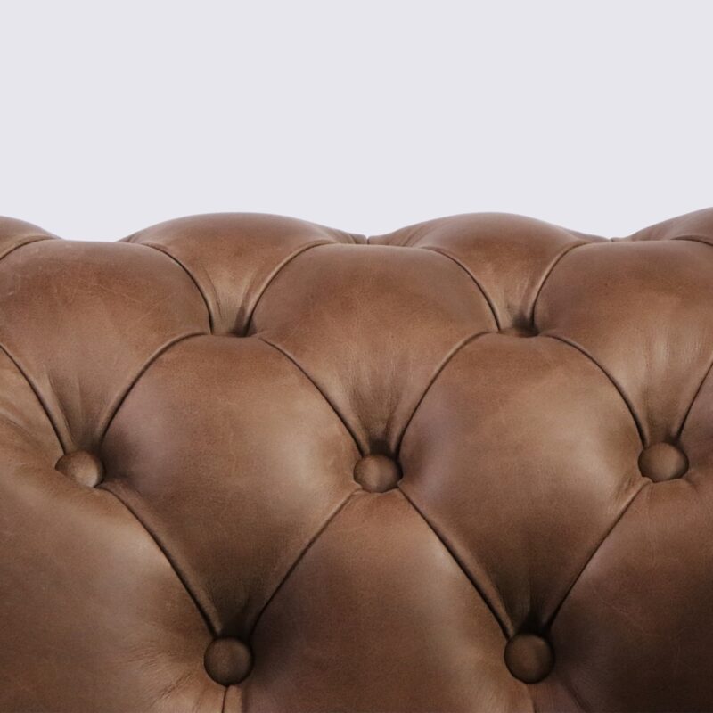 fauteuil chesterfield 1 place cuir marron chocolat aniline anglais capitonné salon