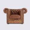fauteuil chesterfield 1 place cuir marron vintage aniline anglais capitonné
