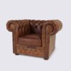 fauteuil chesterfield 1 place cuir marron vintage anglais capitonné
