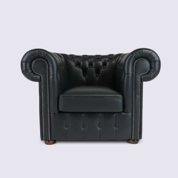 fauteuil chesterfield 1 place cuir noir aniline italien capitonné