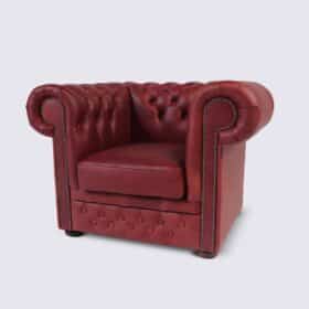 Fauteuil chesterfield en cuir aniline rouge bordeaux – Smith