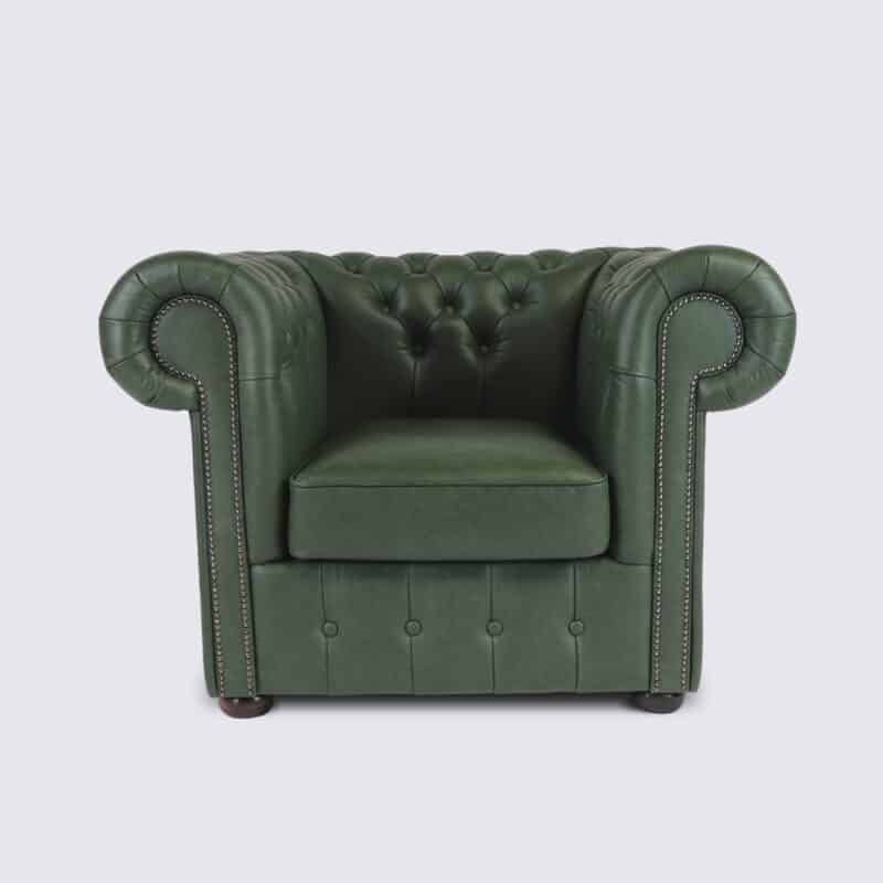 fauteuil chesterfield 1 place cuir vert émeraude aniline anglais capitonné