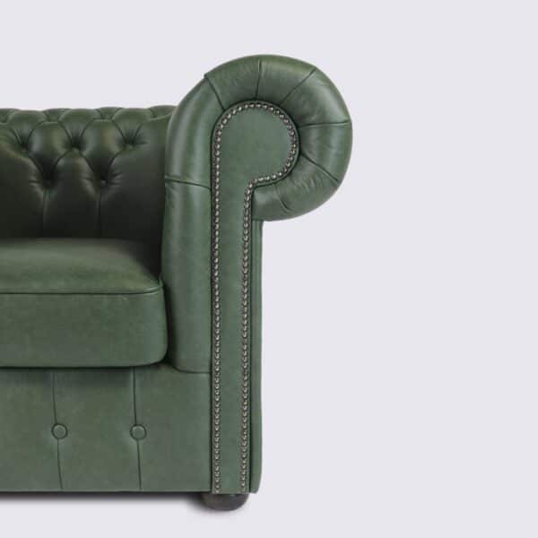 fauteuil chesterfield 1 place cuir vert aniline anglais capitonné