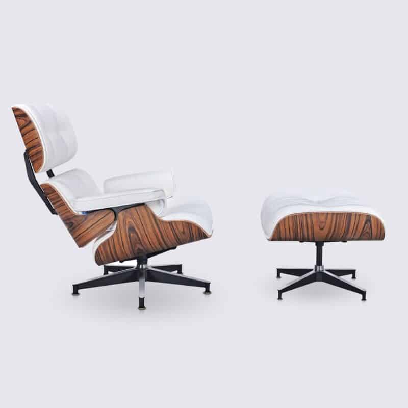 fauteuil lounge et ottoman charles eames xl bois de palissandre tissu bouclette copie lounge chair