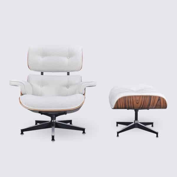 fauteuil lounge charles eames xl bois de palissandre tissu bouclette copie lounge chair salon