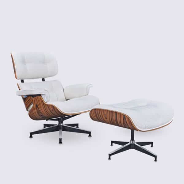 fauteuil lounge et ottoman charles eames xl bois de palissandre tissu bouclette copie lounge chair salon