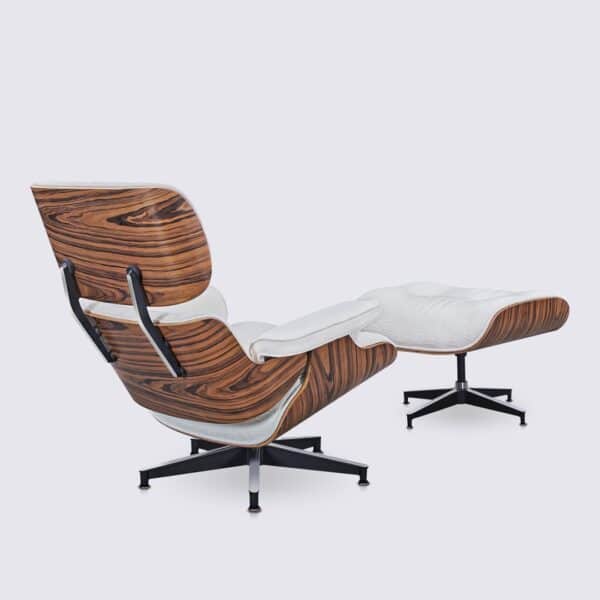 fauteuil lounge et repose pieds charles eames xl bois de palissandre tissu bouclette copie lounge chair salon