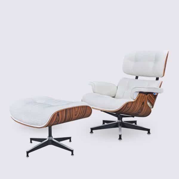 fauteuil lounge et ottoman eames xl bois de palissandre tissu bouclette replica lounge chair