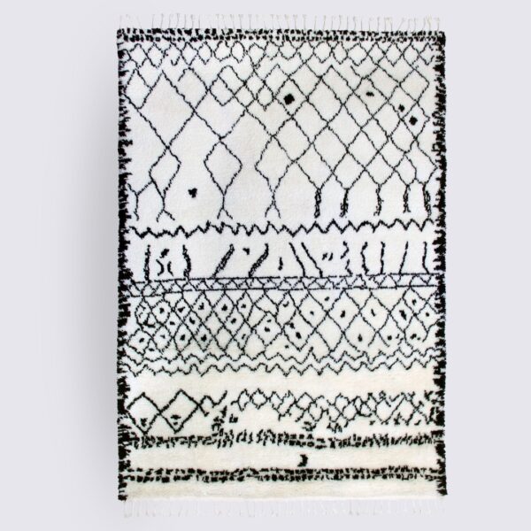 tapis berbère noir et blanc shaggy morrocan fait main laine nouvelle zelande 160x230cm hiba