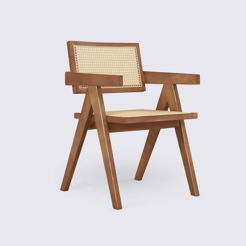 2 chaises de table chandigarh le corbusier en bois massif noyer rotin naturel design