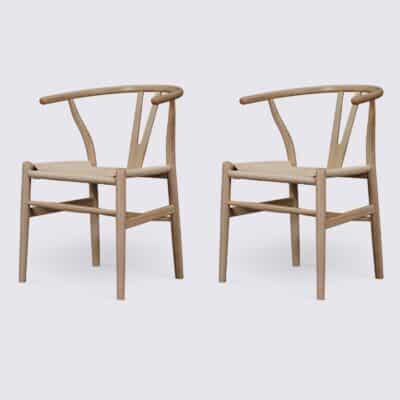 lot de 2 chaises wishbone de salle à manger en bois de frêne et rotin naturel CH24 Hans Wegner Carl Hansen 5