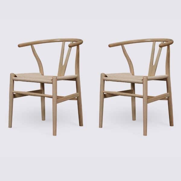 set of 2 ash wood and natural rattan CH24 wishbone dining chairs Hans Wegner Carl Hansen 5