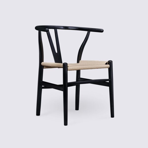 Set di 2 sedie a spina di pesce in frassino nero e rattan naturale CH24 Hans Wegner Carl Hansen