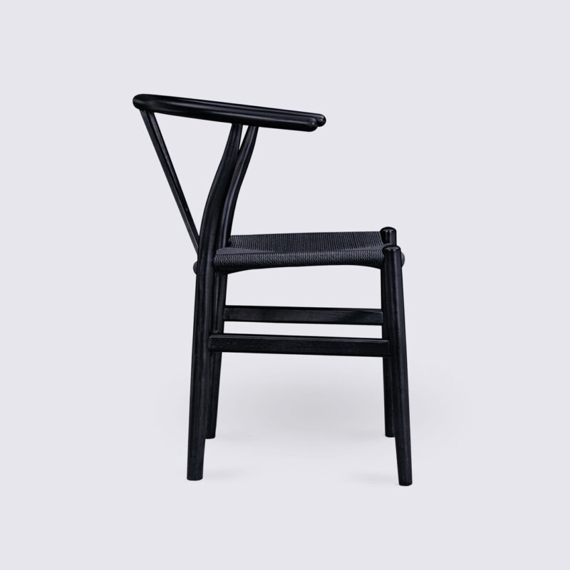 2 cadeiras de jantar wishbone CH24 em freixo preto e rotim preto Hans Wegner Carl Hansen 3