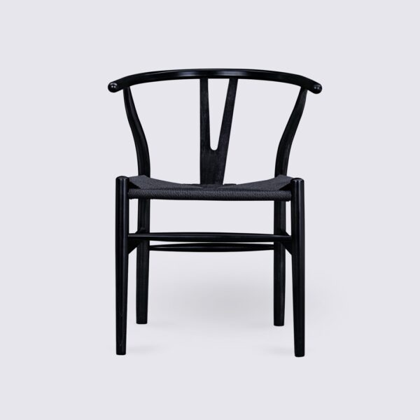 Lot de 2 chaises wishbone de salle à manger en bois de frêne noir et rotin noir CH24 Hans Wegner Carl Hansen 3