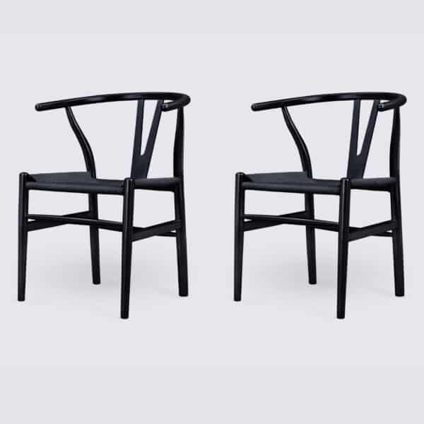 Lot de 2 chaises wishbone de salle à manger en bois de frêne noir et rotin naturelle noir CH24 Hans Wegner Carl Hansen 3