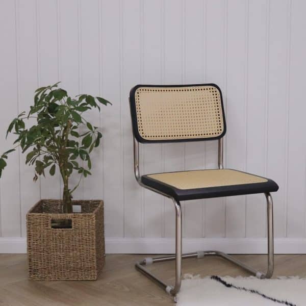 chaise de table design en bois massif noir rotin naturel et acier alu style cesca b32 replica