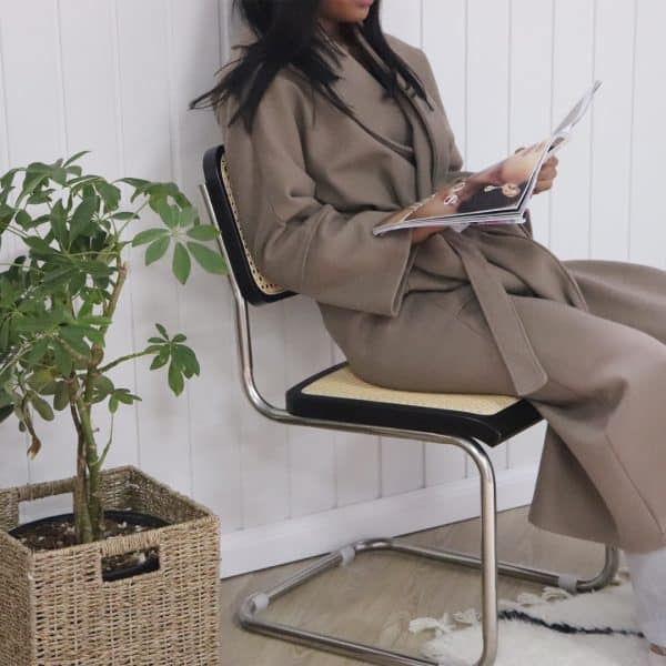 chaise de table design en bois massif noir rotin naturel et acier alu style cesca b32 replique