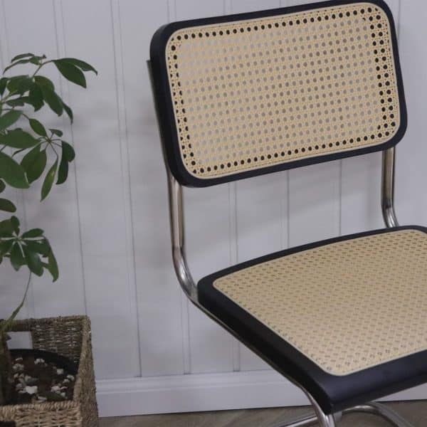 chaise de table design en bois massif noir rotin naturel et acier alu style cesca b32 copie