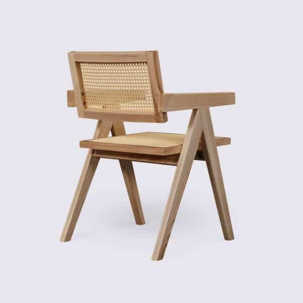 lot 2 chandigarh le corbusier chair in solid ash wood and modern natural rattan