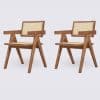 2 chaises chandigarh le corbusier en bois massif noyer rotin naturel design