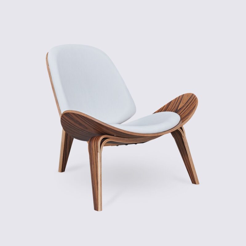 shell chair ch07 hans wegner palisanderholz und weißes leder dreibeiniges design für das Wohnzimmer