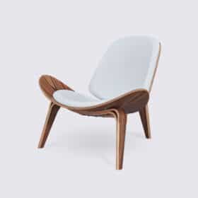 Fauteuil tripode design en cuir pleine fleur blanc et bois de palissandre - Carl