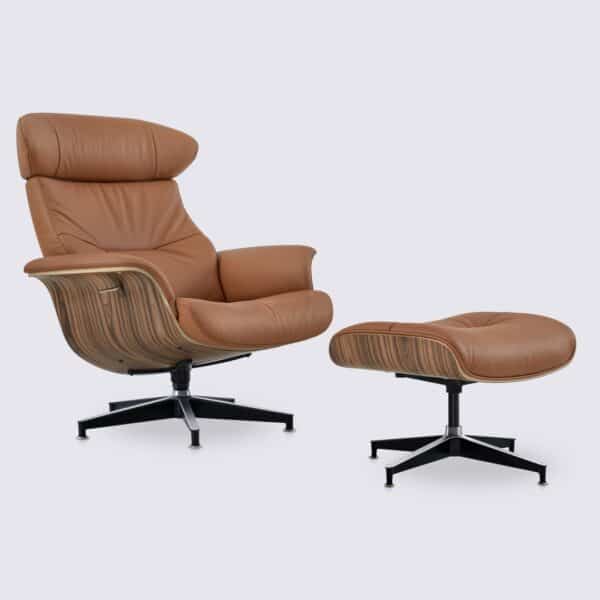 eames lounge sessel und ottoman cognacfarbenes vollnarbiges leder und palisanderholz verstellbarer neigungsverstellbarer stil charles eames komfortabel