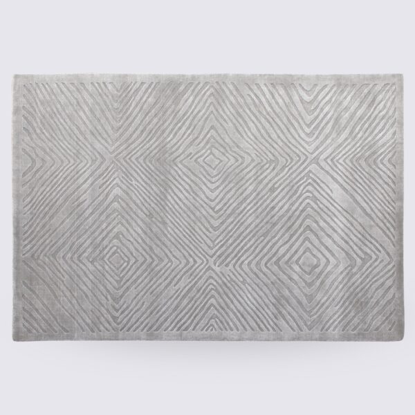 tapis chambre moderne losange gris clair fait main en laine et viscose grand