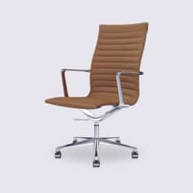 Chaise de bureau design en cuir cognac version haute – Livio premium