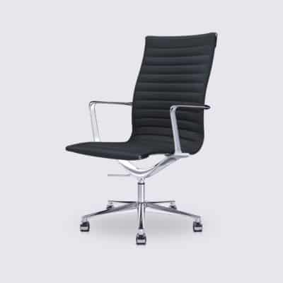 chaise de bureau style eames aluminium ea119 en cuir noir version haute