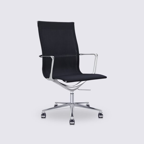 chaise de bureau style eames alu ea119 en maille noir version haute