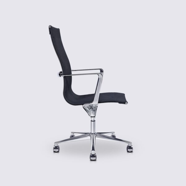 chaise de bureau style eames alu ea119 en maille noir version haute a roulette