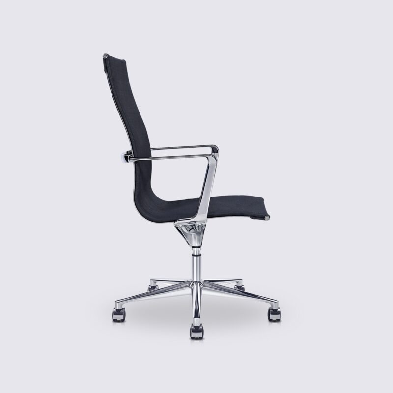 chaise de bureau style eames alu ea119 en maille noir version haute a roulette