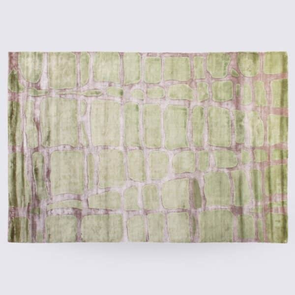 tapis de salon design couleur vert et taupe grand format 200cm fait main