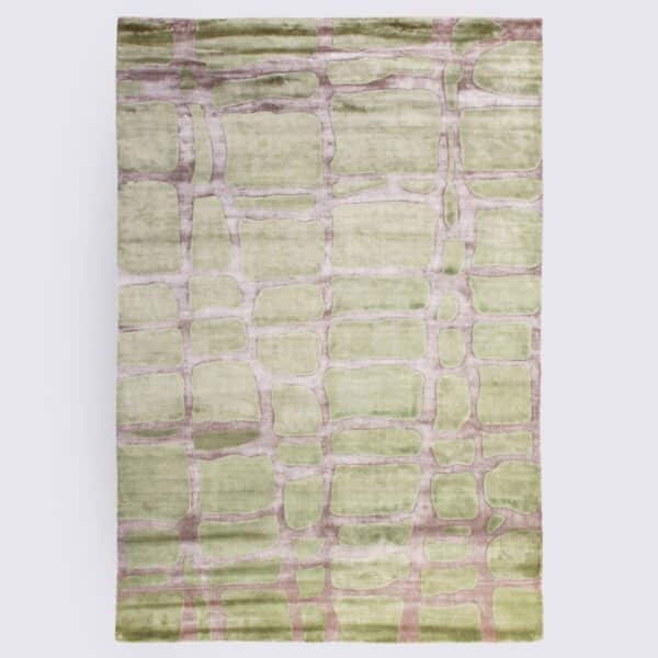 tapis de salon design couleur vert et taupe grand format 200cm 300cm fait main