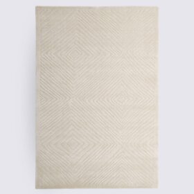 Tapis moderne losange blanc crème fait main en laine et viscose 160 x 230 cm – Portofino