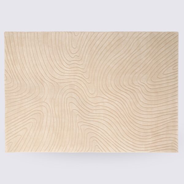 tapis chambre moderne motif vagues beige crème fait main en laine naturelle grand 200cm 300cm