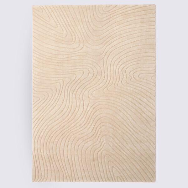 tapis salon moderne motif vagues beige crème fait main en laine naturelle grand 200cm 300cm