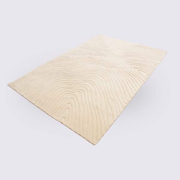 tapis de salon moderne motif vagues beige crème fait main en laine naturelle grand 200cm