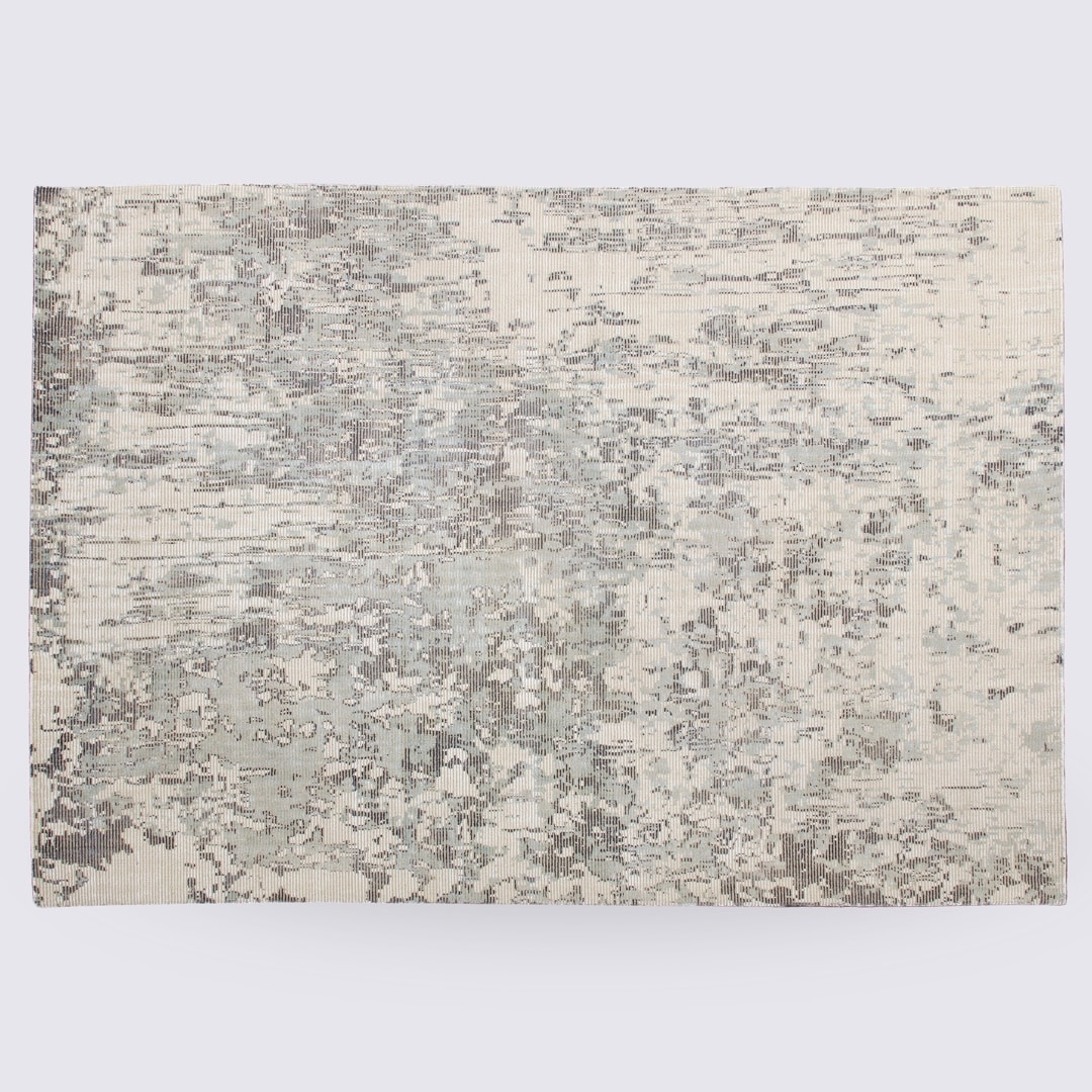 tapis de salon design gris crème motif tibétain fait main grand format salon 300cm