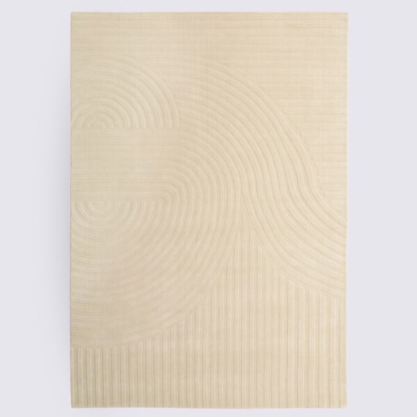 tapis de salon fait main gubbio en laine beige crème motif arrondis fait main grand format 300cm style moderne