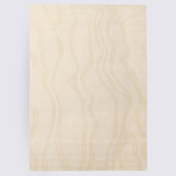 tapis moderne balnc creme motif vagues fait main grand format 200cm 300cm pour salon