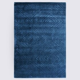 Tapis moderne losange bleu marine fait main en laine et viscose 160 x 230 cm – Portofino