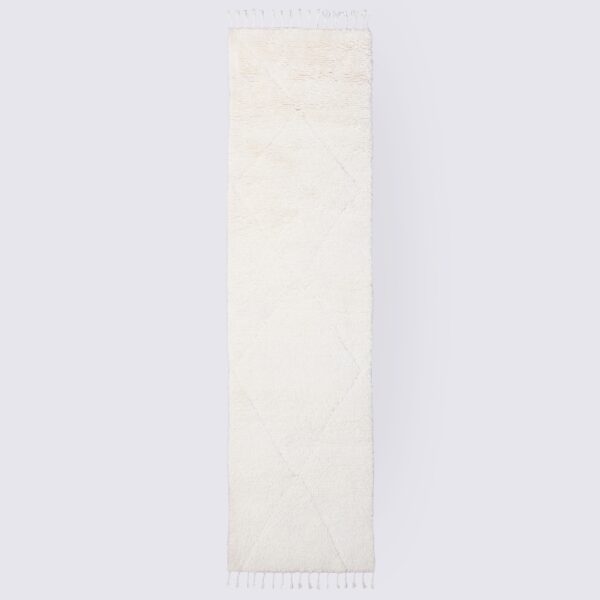 tapis de couloir marocain laine blanc crème shaggy 80cm 300cm runner