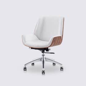 Chaise de bureau en cuir blanc et bois de palissandre – Nordic
