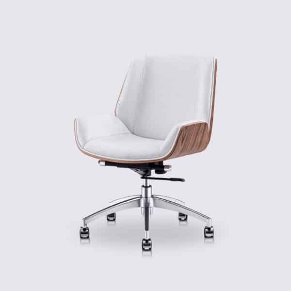 fauteuil de bureau charles eames en cuir blanc et bois de palissandre roulettes