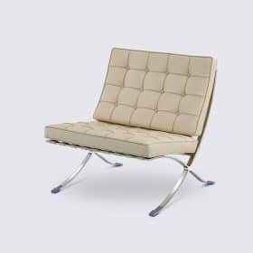 Fauteuil design en cuir pleine fleur crème - Barcelona