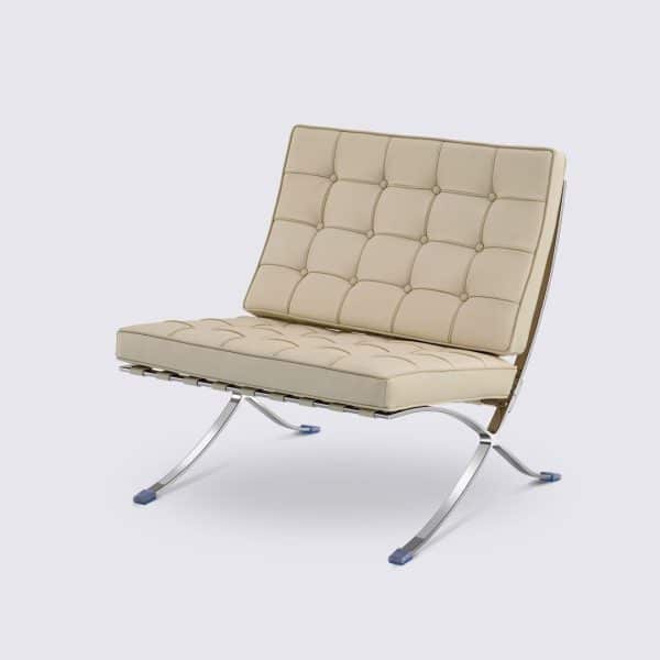 Fauteuil design en cuir pleine fleur crème - Barcelona